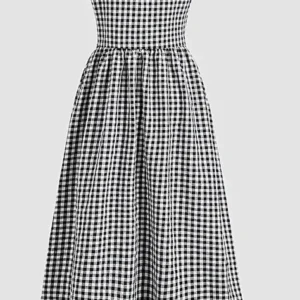 ชุดเดรสกระดุม บล็อกสี ลายสก๊อต หรูหรา สําหรับผู้หญิง