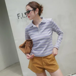 เสื้อโปโลแขนยาวลายทาง ผ้านุ่ม