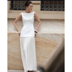 เดรสหรูออกงาน เสื้อคอปาดหน้า คอวีหลัง ชายชีฟอง